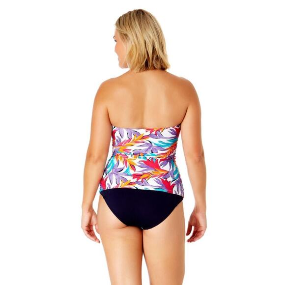 Anne Cole Women Dance Floor Palm Twist Front Bandeaukini Swim Top Sz L Multi NWT - Picture 3 of 9